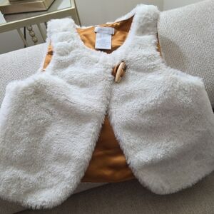 White Faux Fur Vest with Wooden Toggle